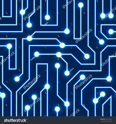 Vector Glowing Blue Circuit Board Background. Electrical Scheme Seamless Pattern. Vector ...