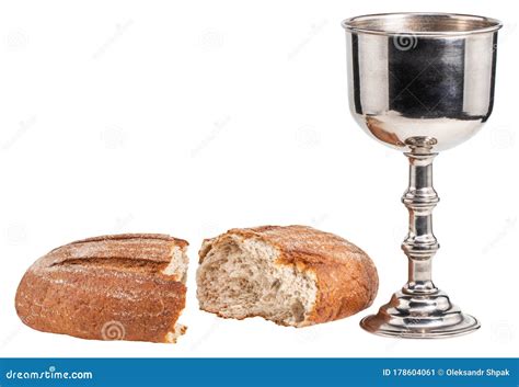 Holy Communion Chalice With Wine And Bread Isolated On White Background Stock Image - Image of ...