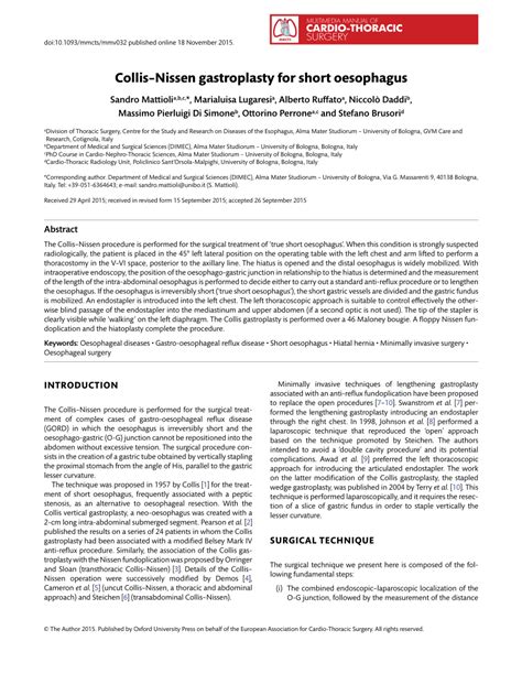 (PDF) Collis-Nissen gastroplasty for short oesophagus