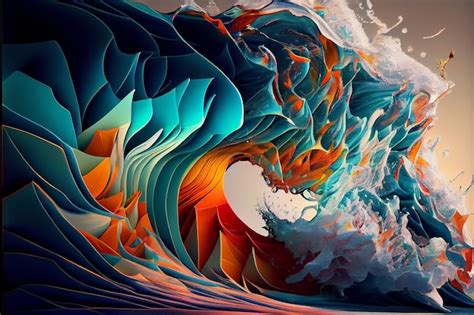 Premium AI Image | Close up of a painting of a wave generative ai