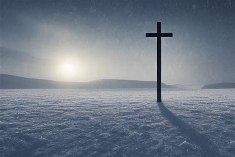 a cross on a snow covered field, landscape inspired by | Stable ...