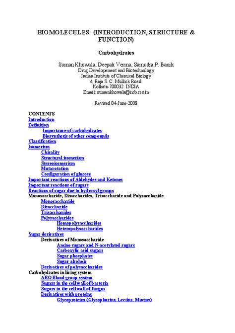 (PDF) Biomolecules (Introduction, Structure and Functions ...