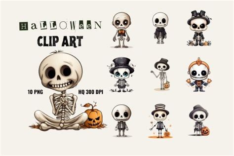 Cute Skeleton Halloween Clipart Gráfico por LaxmiOwl · Creative Fabrica