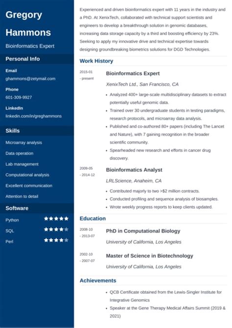 Bioinformatics Resume: Example, Skills & Writing Guide