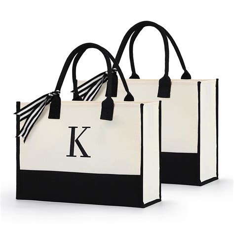 2-Pack Initial Canvas Tote Bag,Monogrammed Beach Bag, Personalized Gift for Women for sale ...