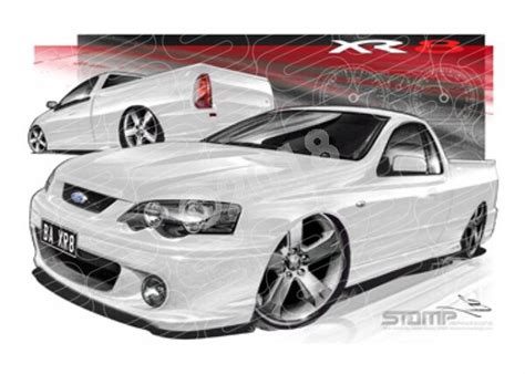 Ford Ute BA XR8 UTE BA XR8 FALCON UTE WINTER WHITE A3 FRAMED PRINT (FT150B)