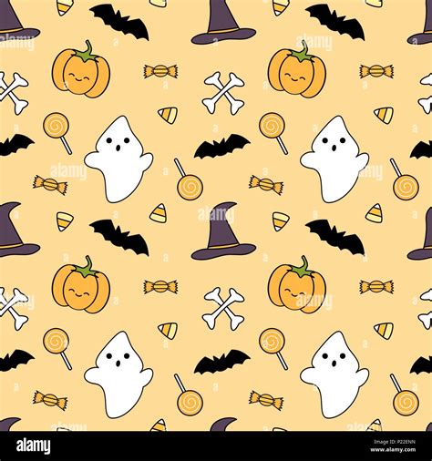 cute cartoon halloween seamless vector pattern background illustration ...