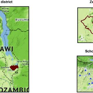 Map of Zomba, Southern Malawi, with primary schools identified. Blue... | Download Scientific ...