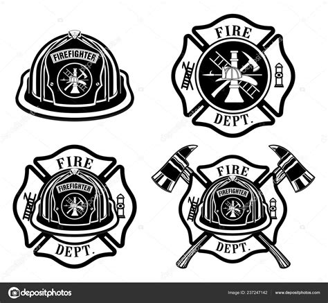 Fire Department Cross Helmet Designs Illustration Four Fireman ...