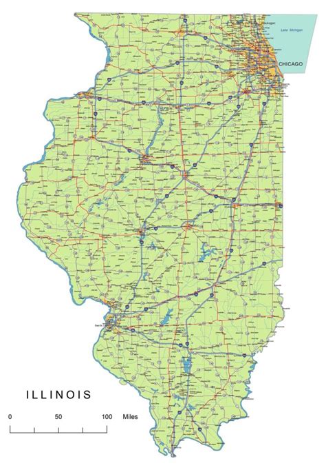 Illinois State vector road map.ai, pdf, 300 dpi jpg - Your-Vector-Maps ...