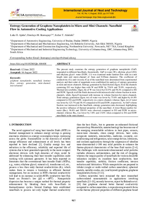 (PDF) Entropy Generation of Graphene Nanoplatelets in Micro and Mini Channels: Nanofluid Flow in ...