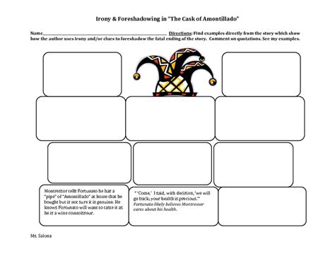 Irony & Foreshadowing in "The Cask of Amontillado" Organizer for 8th - 9th Grade | Lesson Planet