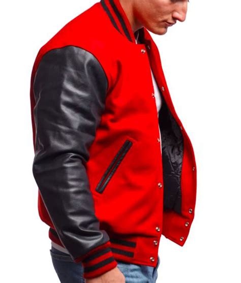 Men's Red Wool and Leather Varsity Jacket - Jackets Creator