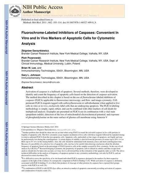 (PDF) Fluorochrome-Labeled Inhibitors of Caspases: Convenient In Vitro and In Vivo Markers of ...