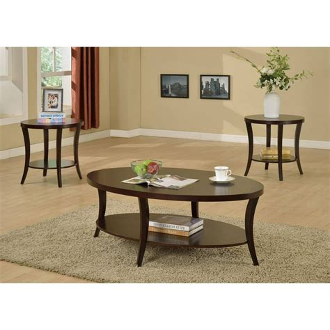 Roundhill Perth 3-Piece Espresso Oval Coffee Table with End Tables Set - Walmart.com - Walmart.com