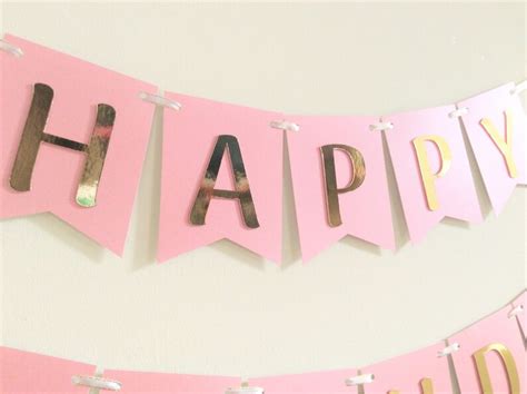 Pink Gold Happy Birthday Banner Girl Birthday Banner Pink - Etsy