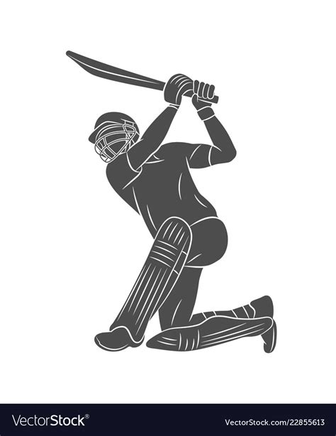 Silhouette batsman playing cricket on a white Vector Image