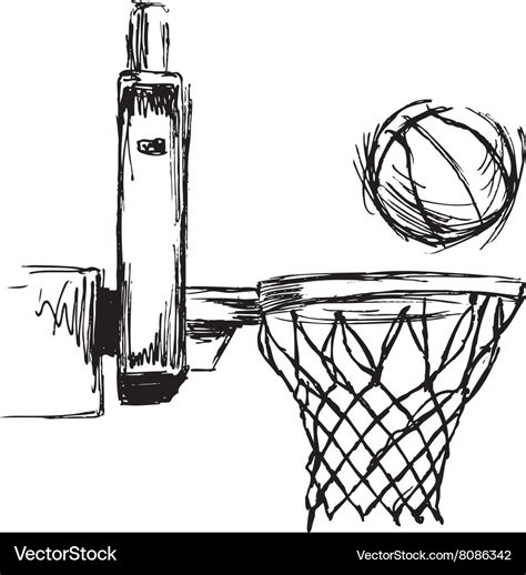 Hand sketch basketball hoop and ball Royalty Free Vector