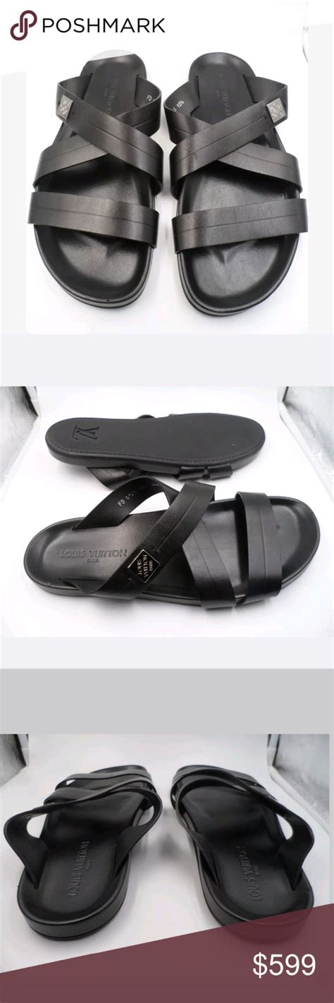 Louis Vuitton Mens New Black Leather Sandals | Black leather sandals ...