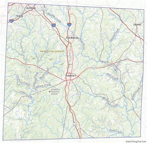 Topographic map of Randolph County, North Carolina | North carolina