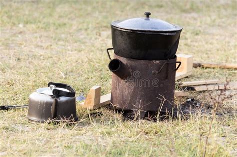 Cauldron of Soup on the Nature Stock Image - Image of nature, smoke ...