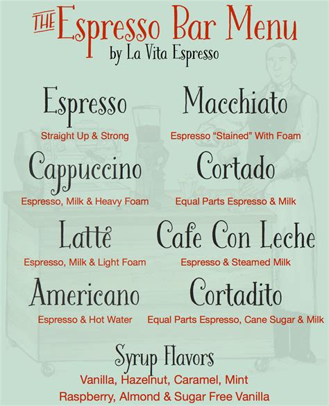 Sweet Coffee Lovers Menu - La Vita Espresso