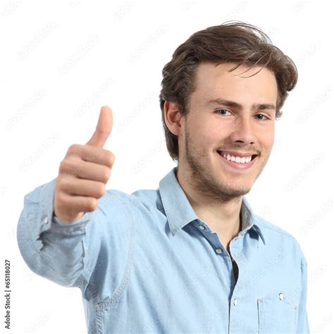 Happy man with white teeth smiling with thumbs up Stock Photo | Adobe Stock