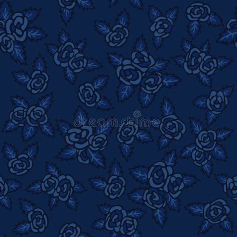 Colorful Seamless Pattern. Hand Drawn Navy-blue Roses on Dark-blue ...