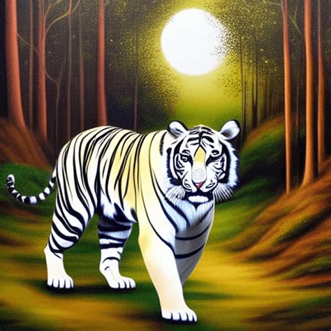 Beautiful Fine Detailed White Bengal Tiger Walking in Forest with Full ...