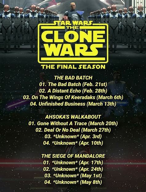 Star Wars: The Clone Wars Season 7 episode release date infographic : r ...