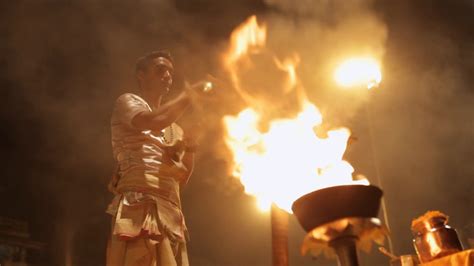 Ms La Man Performing Aarti Hindu Ritual With Stock Footage SBV-311474248 - Storyblocks