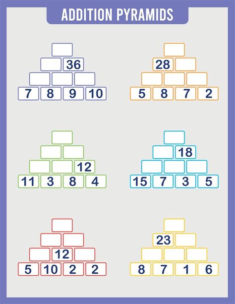 Mathematical addition pyramid game, math worksheet for kids 3034580 Vector Art at Vecteezy