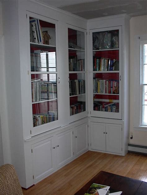 Built-Ins and Fireplaces | Corner bookshelves, Bookcase with glass ...