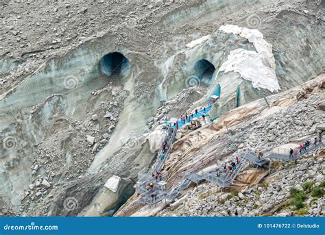 Stairs To the Entrance of the Ice Cave in the Glacier Mer De Glace, in ...