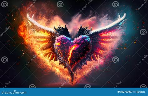 Colorful Illustrated Heart with Angel Wings Stock Illustration ...