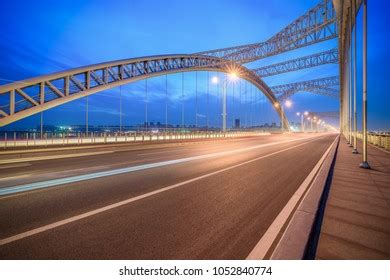 Asphalt Road Bridge City Skyline Night Stock Photo 2259958621 ...