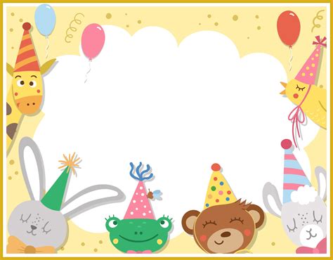 Birthday party greeting card template with cute animals. Anniversary poster or invitation for ...