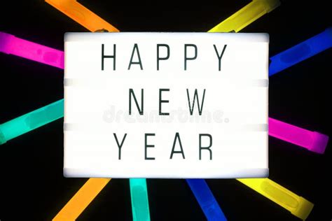 Happy New Year Sign on Illuminated Lights Stock Photo - Image of sign ...