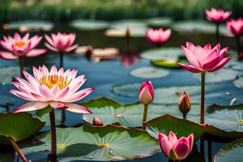 Premium AI Image | Pink water lily in a pond