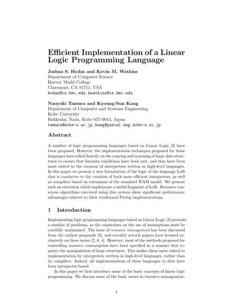 (PDF) Efficient Implementation of a Linear Logic Programming Language