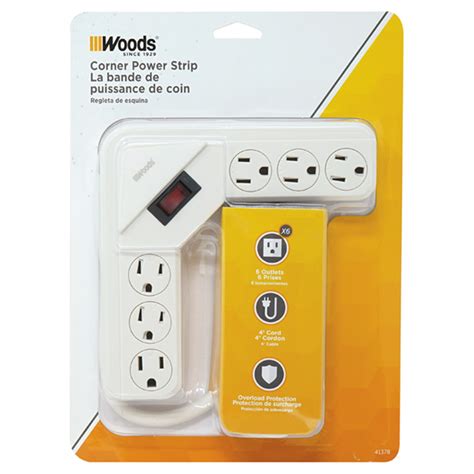 WOODS Corner Power Strip - 6 Outlets - 120 V - 4' - White 41378 | RONA