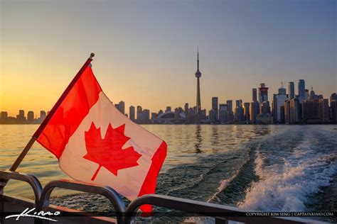 The Canadian Flag Centre Island Skyline View Toronto Canada | Royal Stock Photo