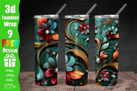 3D Floral Tumbler Wrap, 3D Floral 20oz Skinny Tumbler