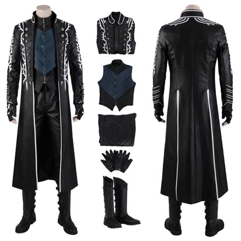 Devil May Cry 5 Vergil Cosplay Costumes Black Trench Coat Top Level