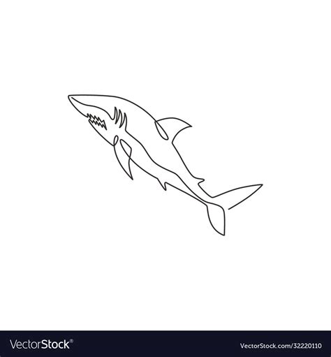 One continuous line drawing shark sea fish Vector Image