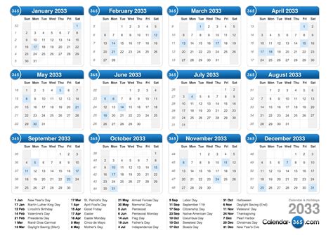 2033 Calendar