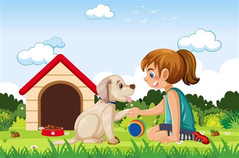 A girl playing with her dog 8134520 Vector Art at Vecteezy