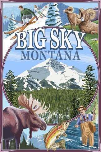 'Big Sky, Montana - Scenes' Art Print - Lantern Press | Art.com | Retro travel poster, Big sky ...