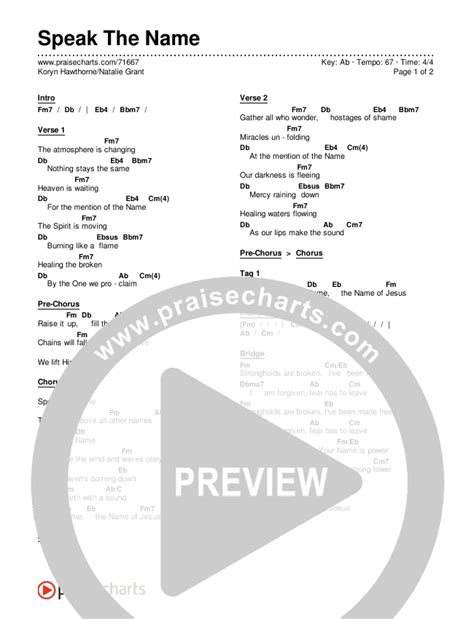 Speak The Name Chords PDF (Koryn Hawthorne / Natalie Grant) - PraiseCharts