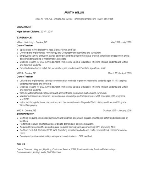 Dance Teacher Resume Examples and Tips - Zippia